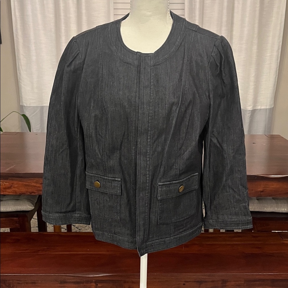 Cato Black Wash Collarless Denim-Style Jacket
